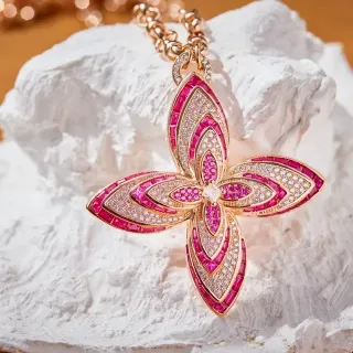 Floral Pavé Pink and White Gemstone Rose Gold Necklace