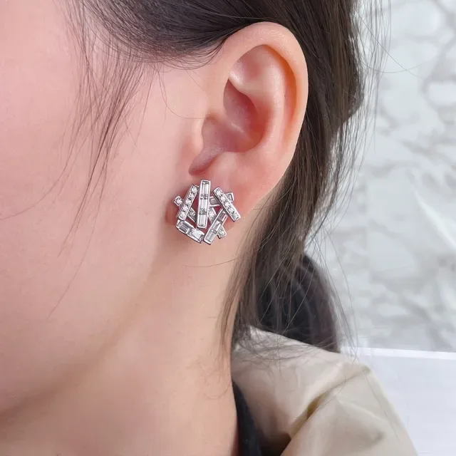 Geometric Baguette and Pavé-Set Stud Earrings 9