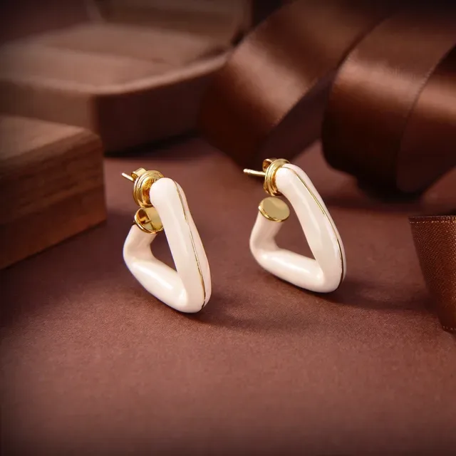 Geometric Open-Loop Glossy Enamel Stud Earrings 3