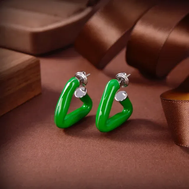 Geometric Open-Loop Glossy Enamel Stud Earrings 5