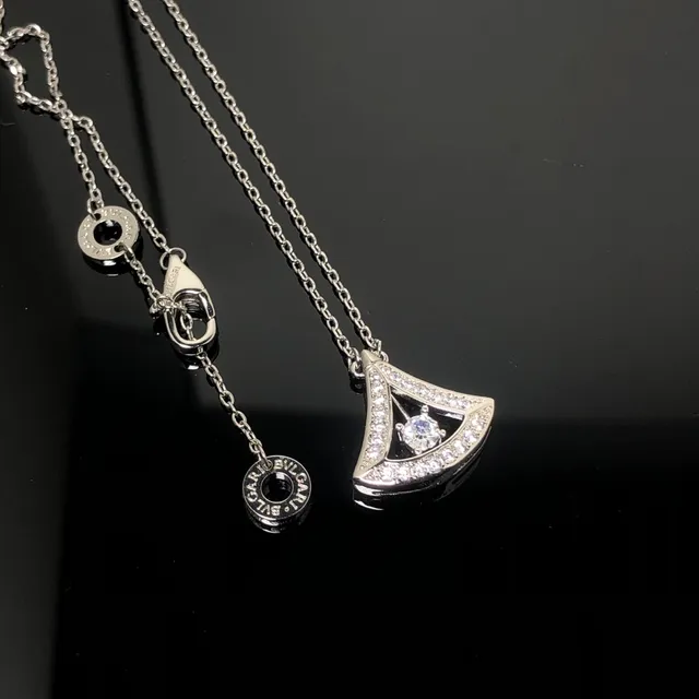 Gold and Silver Fan-Shaped Pavé Crystal Pendant Necklaces 5