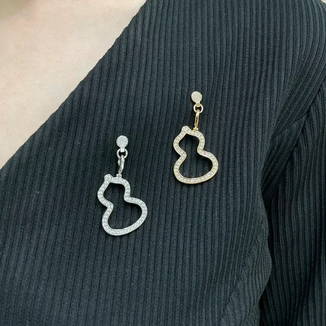 Gold and Silver Gourd Outline Pavé Drop Earrings 9