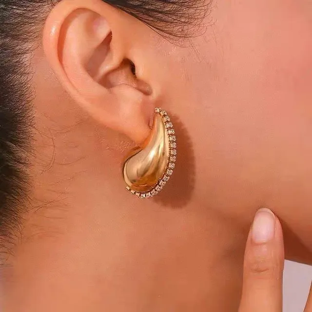 Gold and Silver Teardrop Pavé Stud Earrings 2