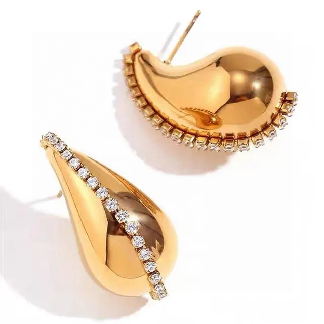 Gold and Silver Teardrop Pavé Stud Earrings 8