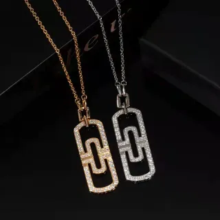 Gold and Silver Tone Geometric Pavé Pendant Necklaces