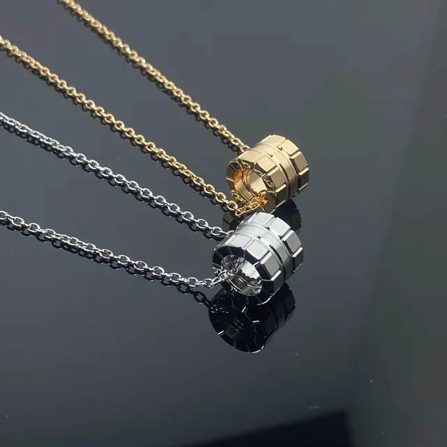 Gold and Silver Tone Segmented Cylindrical Pendant Necklaces 2