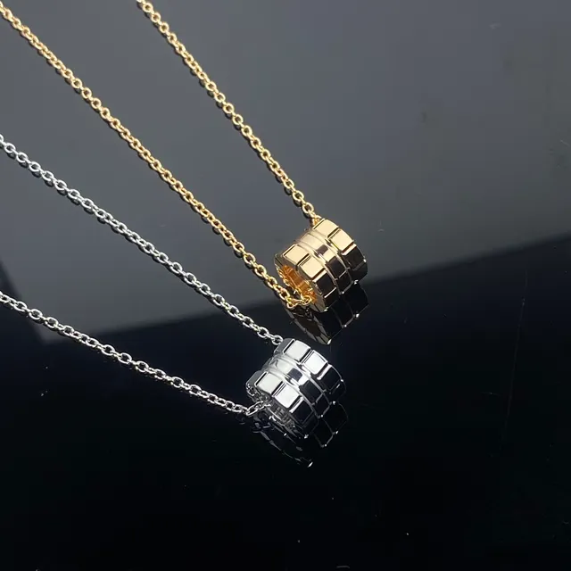 Gold and Silver Tone Segmented Cylindrical Pendant Necklaces 4