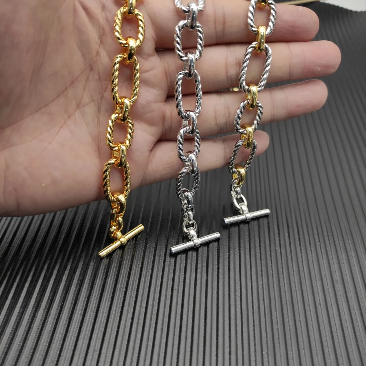 Gold and Silver Twisted Rope-Link Toggle Clasp Bracelets 7