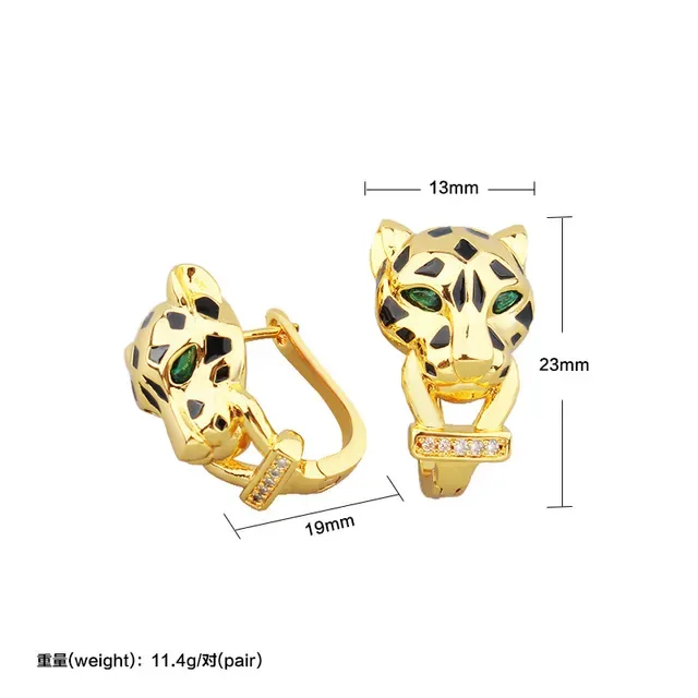 Gold Black Leopard-Head Motif Enamel Spotted Pattern Earrings 2