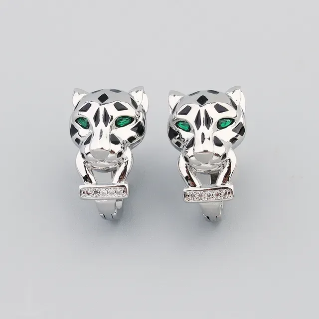 Gold Black Leopard-Head Motif Enamel Spotted Pattern Earrings 8
