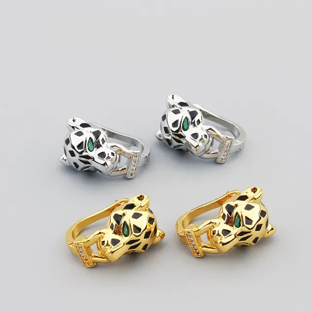 Gold Black Leopard-Head Motif Enamel Spotted Pattern Earrings 9