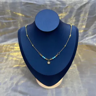 Gold Blue Chain Turquoise Bead Accents Necklace