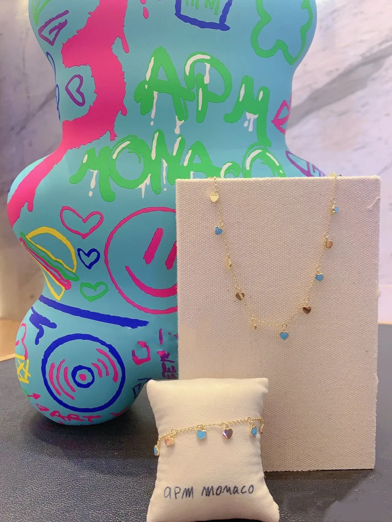 Gold Blue Chain Turquoise Heart Charms Bracelet 2