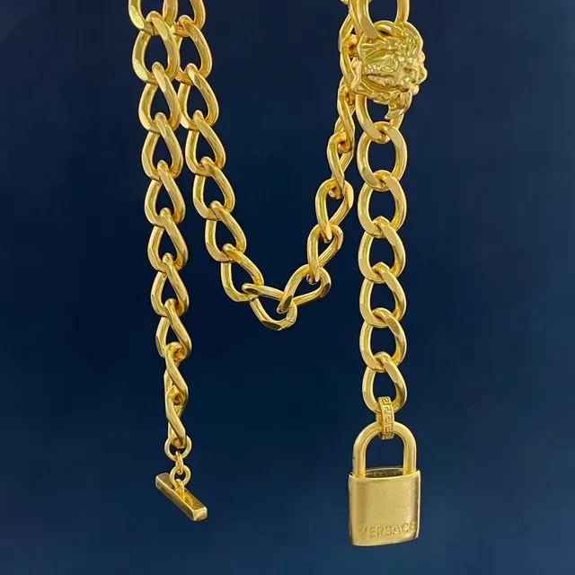 Gold Curb Chain Padlock Clasp Necklace 4