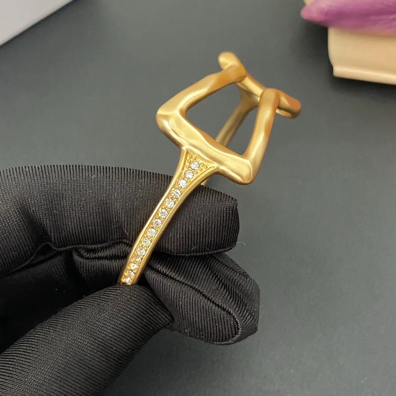 Gold Organic Sculpted Clasp Bangle Bracelet 5