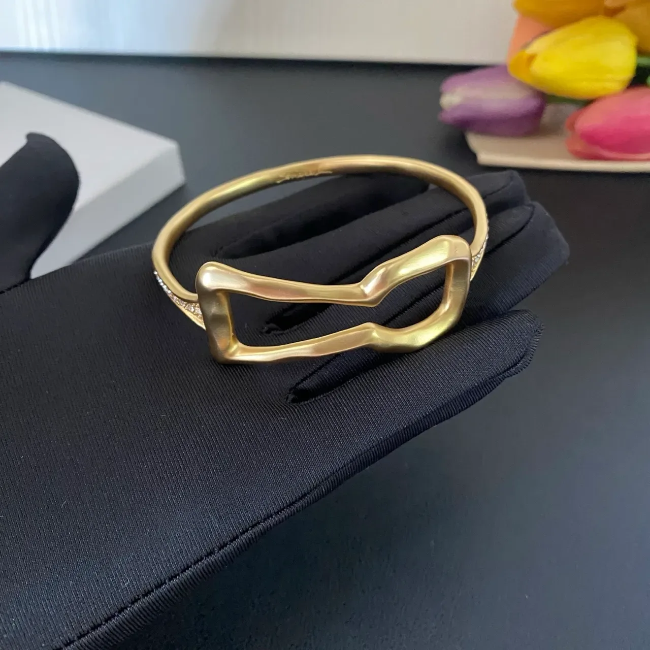 Gold Organic Sculpted Clasp Bangle Bracelet 7