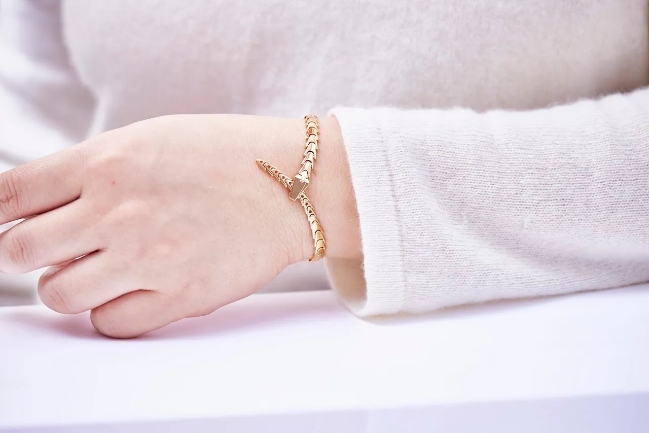 Gold Segmented Link Geometric Cutout Pattern Bracelet 7