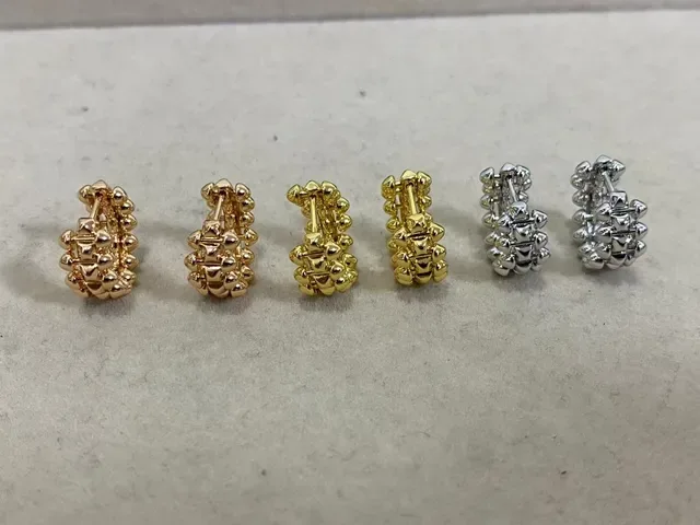Gold Silver Beaded Texture Hinged Hoop Earrings 2