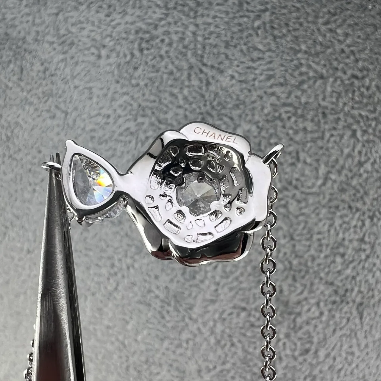 Gold Silver Floral Camellia Pendant Pear-Shaped Drop Stone Necklace 2