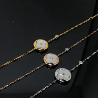 Collier pendentif floral or argent inlay mère de perle