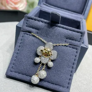Collier Pendentif Floral Pavé-Set Or Argent