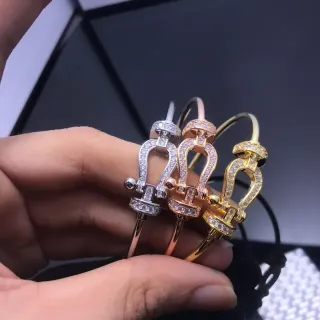 Gold Silver Pavé-Set U-Shaped Clasp Bracelet