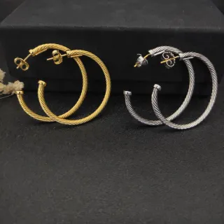 Aretes de aro de cable trenzado en oro y plata