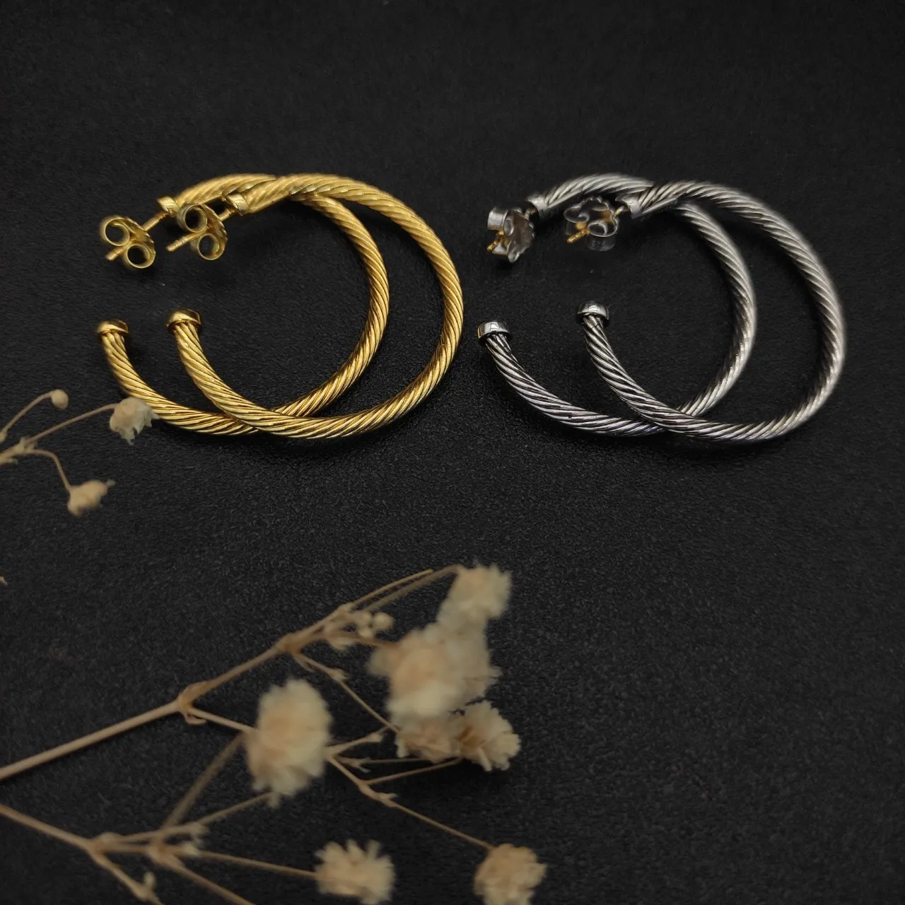 Gold Silver Twisted Cable Hoop Earrings 5