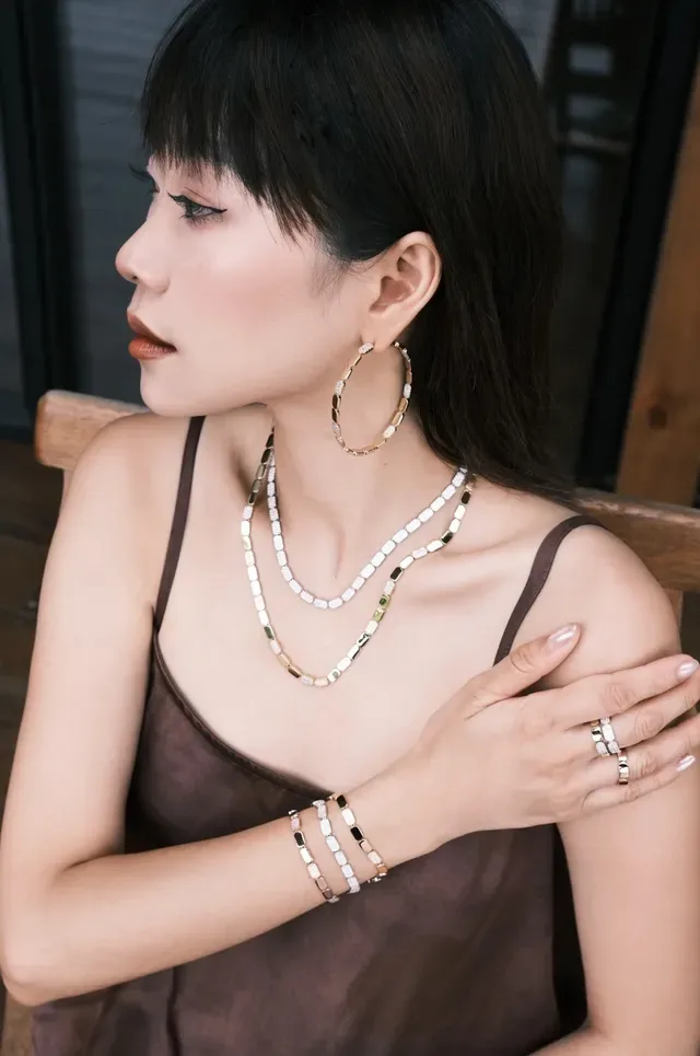 Gold-Tone Crystal-Embellished Segmented Link Hoop Earrings 2