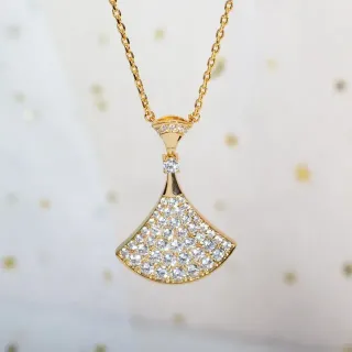 Gold-Tone Fan-Shaped Pavé Stone Pendant Necklace