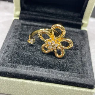 Bague à bande ouverte florale avec cristaux pavé en doré