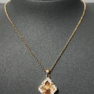 Gold-Tone Floral Quatrefoil Pave Pendant Necklace