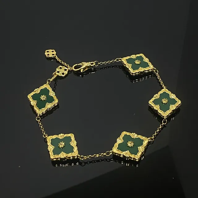Gold-Tone Green Enamel Quatrefoil Link Bracelet 2