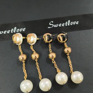 Gold-Tone Logo Stud Pearl Drop Chain Earrings