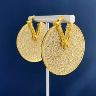 أقراط دائرية حلقية بلون ذهبي Pavé كريستال