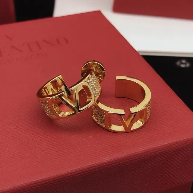 Gold-Tone Pavé Crystal Open Logo Hoop Cuff Earrings 8