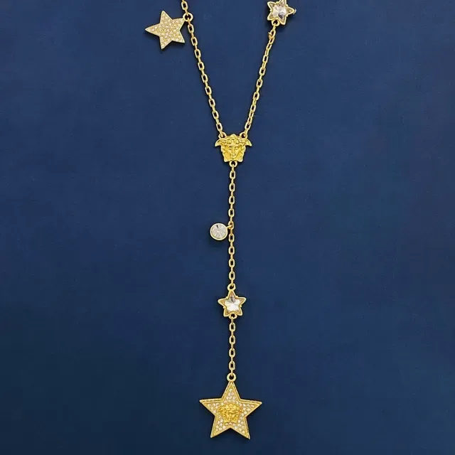 Gold-Tone Pavé Star and Medusa Charm Chain Necklace 4