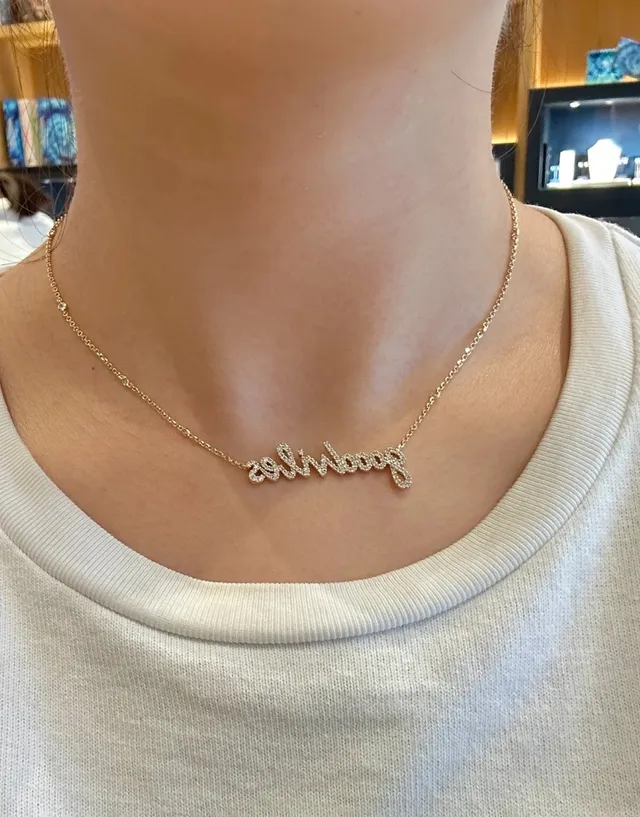Gold-Tone Script 'Goodvibes' Pavé Stone Necklace 3