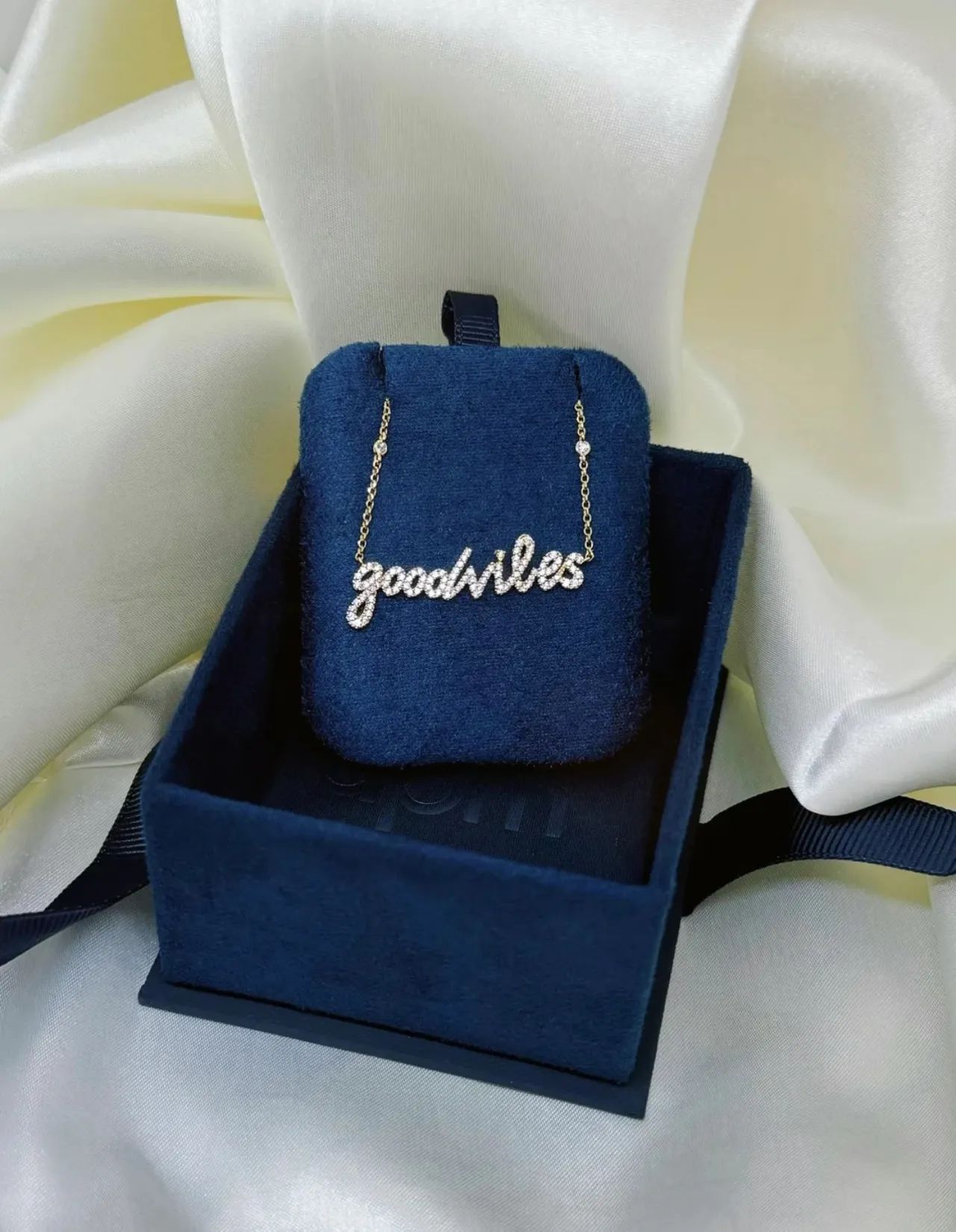Gold-Tone Script 'Goodvibes' Pavé Stone Necklace 5