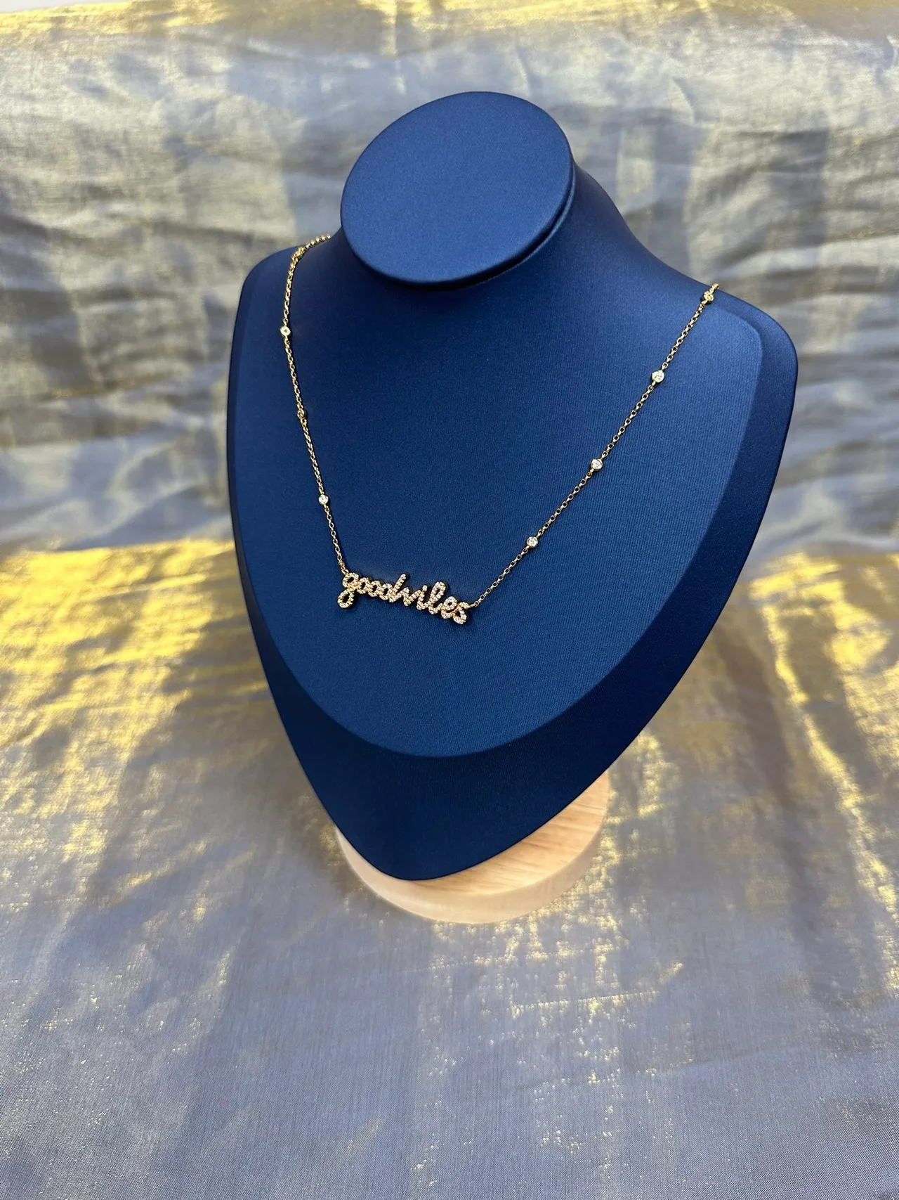Gold-Tone Script 'Goodvibes' Pavé Stone Necklace 7