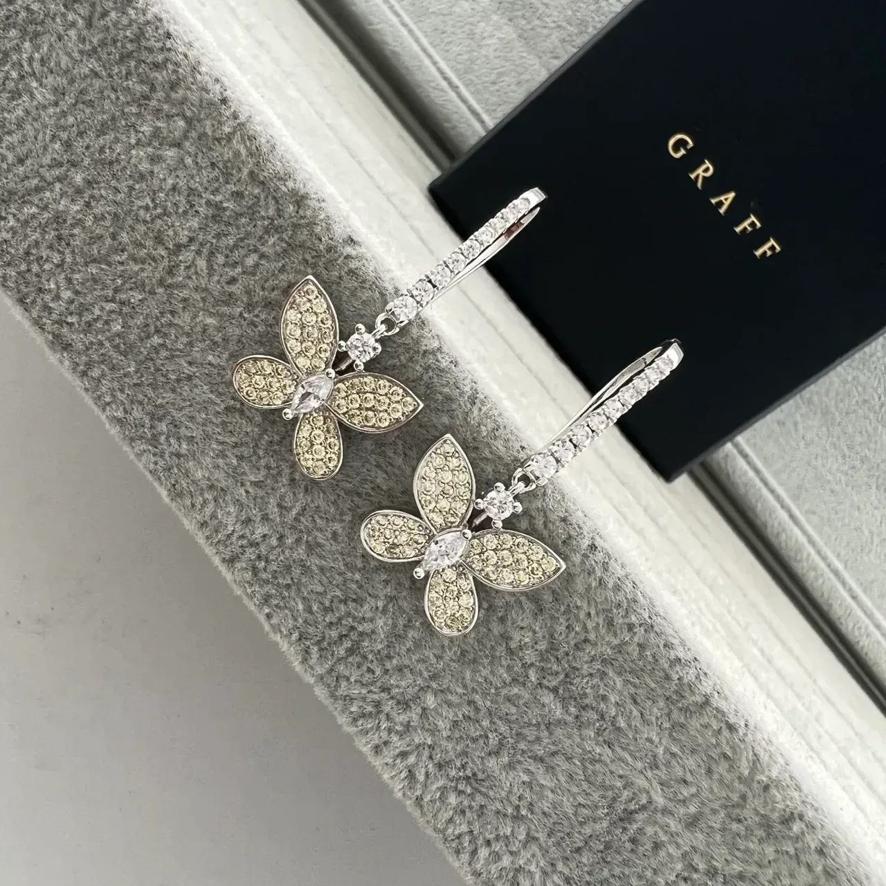 Graff Floral Pavé Butterfly Drop Earrings 7