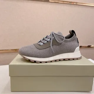 Gray Beige Knit Upper Sock-Fit Collar Sneakers
