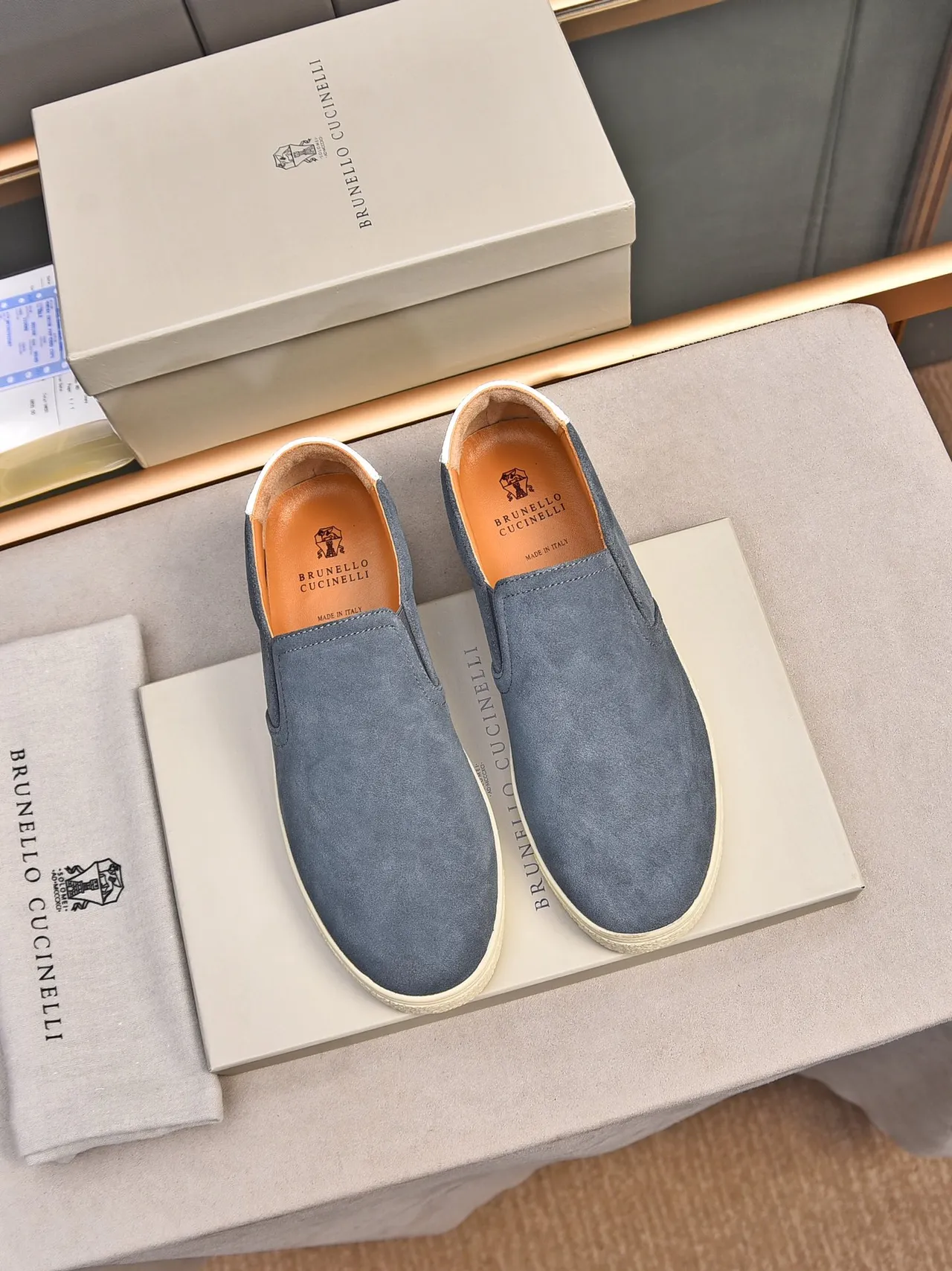 Gray Beige Suede Upper Slip-On Construction Casual Shoes 3