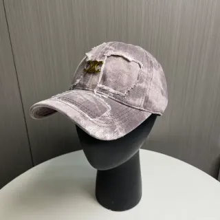 Gray Gold Distressed Denim Patchwork Construction Baseball Cap