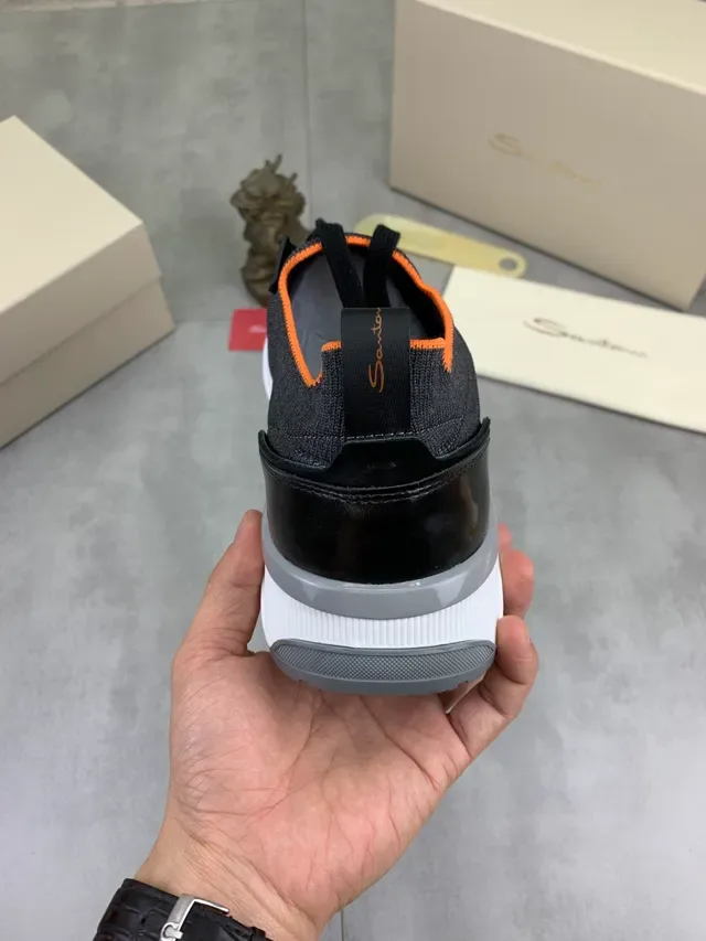 Gray Orange Knit Upper Contrasting Collar Sneakers 2