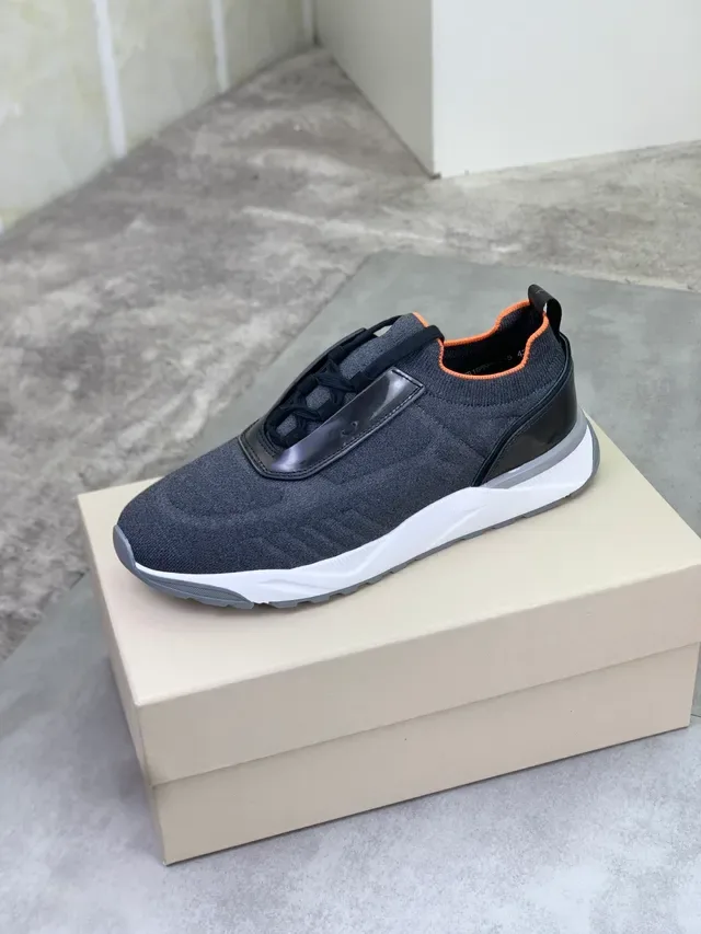 Gray Orange Knit Upper Contrasting Collar Sneakers 4