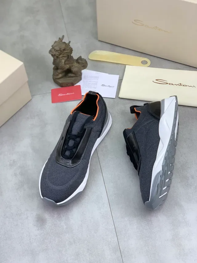Gray Orange Knit Upper Contrasting Collar Sneakers 5