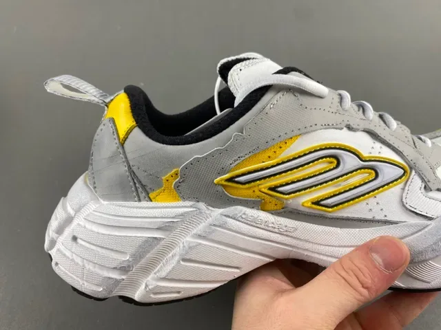 Gray Yellow Oversized Sculpted Midsole Layered Synthetic And Textile Upper Chunky Sneakers 3