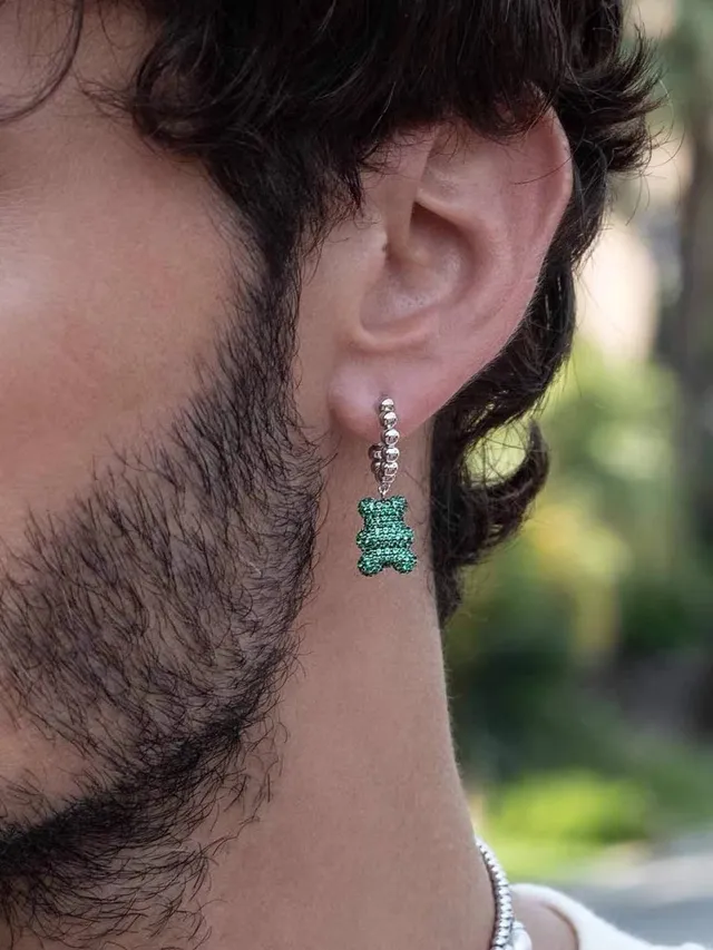 Green Crystal Gummy Bear Charm Earrings 2