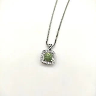 Collier Vert Argent Carré Coussin Pavé Halo